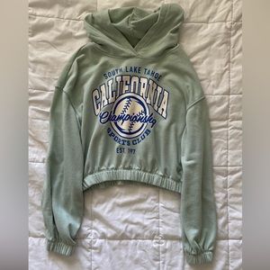 H&M Cropped Green Graphic Hoodie